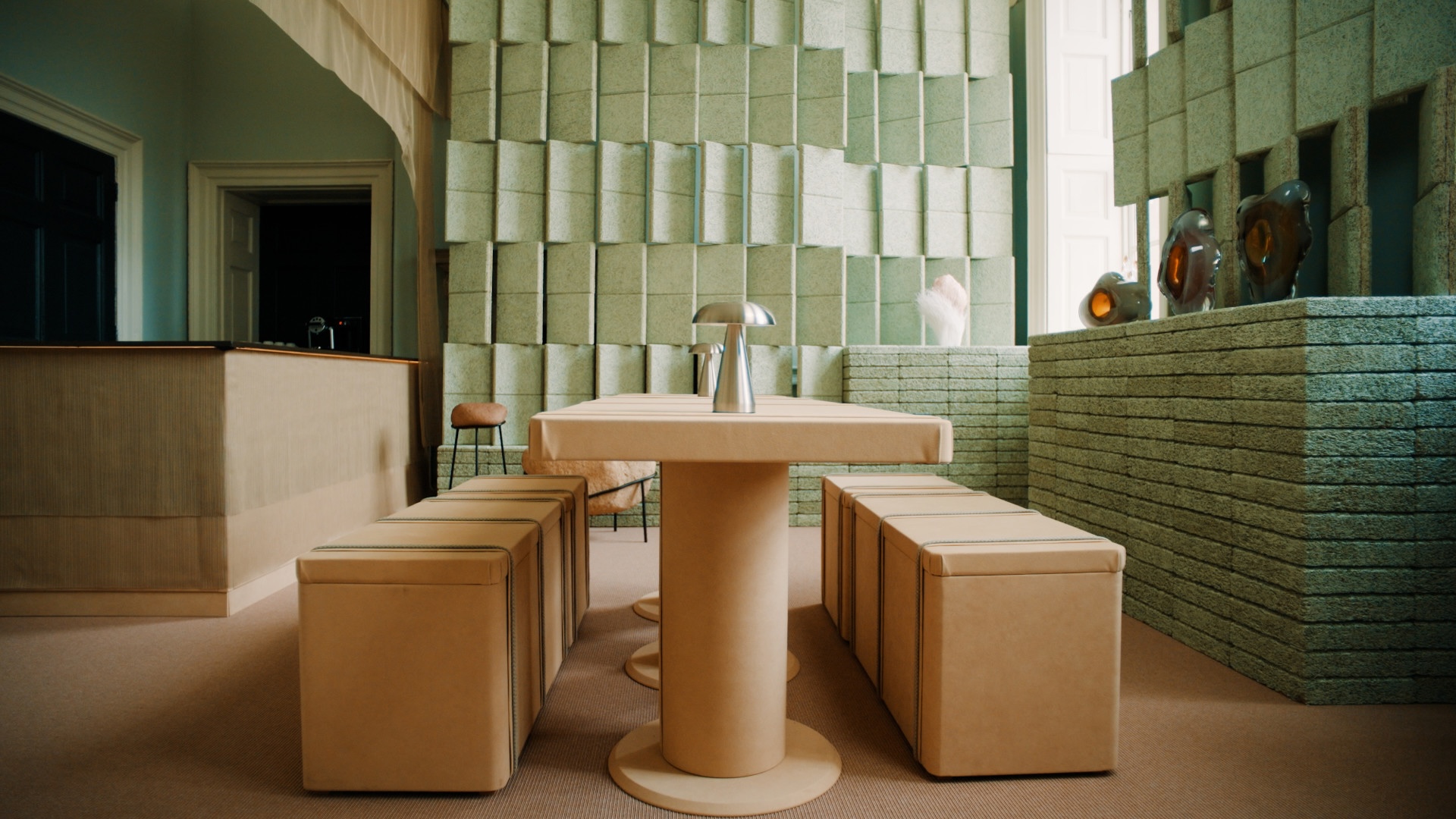 BAUX Wood Wool Installation in London made by designer Tola